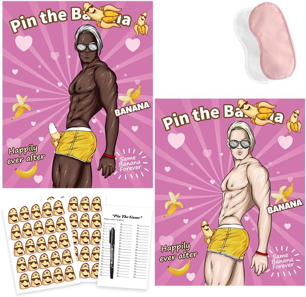 Bridal Shower Bachelorette Party Games, Pin the Banana on The Hunk Game Bridal Shower Wedding Engagement Party Games Girls Night, Pack of 3 Bridal Shower Bachelorette Party Games, Pin the Banana on The Hunk Game Bridal Shower Wedding Engagement Party Games Girls Night, Pack of 3