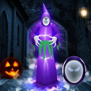 8.5FT Halloween Inflatable Reaper, Blow up Halloween Decoration Purple Wizard with 3D Infinity Tunnel Mirror Light Built-in 8 LED, Inflatable Ghost for Halloween Decoration Outdoor Indoor