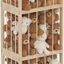 Stuffed Animal Zoo Storage with Wheels, Mobile Wooden Toy Organizer Cage with Elastic Band, Easy Assembly Large Capacity for Nursery Playroom Bedroom
