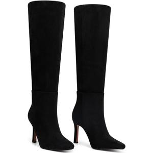 CELLENZ Womens Knee High Boots: 3.54 In Stiletto Heel, Wide Calf Tall Boots, 2025 Fall Fashion Trendy Heel Boot for Party, Night out, Date, Dancing (8, Black Suede)