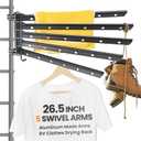 RV Clothes Drying Rack, 26.5-inch Width Ladder Mounted Clothes Drying Rack with 5 Swivel Arms, All Metal, Foldable Design, 90 LBS, RV Must Have for MotorHomes, Fifth Wheels, Trailers, Large
