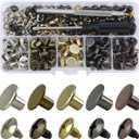 125 Sets Mixed Colors Round Flat Head Chicago Screws for Leather Crafting - Rivet Kit for Clothing, Shoes, Belts, Bags - 25/64 Inch Button Studs (All Colors Mixed in Box)