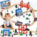 TOY Life Wooden Train Set for Toddlers 2-4, 56PCS Police Station Train Toys with Wooden Train Track Set, Magnetic Police Car Set, Toys for 3 4 5 6 Year Old Boys Kids, Compatible with Major Brand