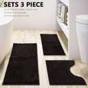 Bathroom Rugs Chenille 3-Piece Extra Soft and Absorbent Shag Bathroom Rugs, Machine Wash Mat, Strong PVC Non-Slip Underside, Plush Carpet Mats (Coffee) 2'8" x 1'8" (16x24"+20x32"+20x20"U Shape）