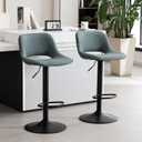 YOUNIKE Bar Stools Set of 2 Modern Swivel Barstools, Adjustable Counter Height Bar Stools Faux Leather Upholstered Counter Stools with Hollow Back for Kitchen Island, Greyish Green, Large