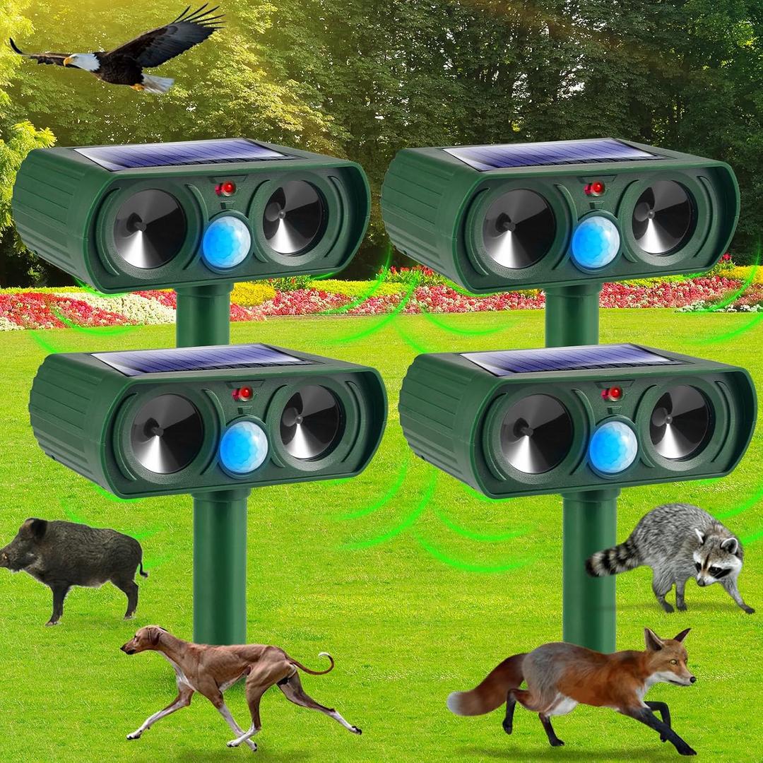 4 Pack Cat Repellent Outdoor,Solar Ultrasonic Animal Repeller Outdoor Deer Repellent Devices with Motion Sensor,Animal Repellent Deterrent Control for Squirrel Rabbit Raccoon Skunk Out of Yard Garden