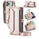Wallet Case Compatible with iPhone 17 Pro Max 6.9" RFID Blocking 10-Card Holder Soft PU Leather Magnetic Snap Shoulder Strap Zipper Pocket Phone Case Fit for iPhone 17 Pro Max - Rose Gold