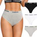 UMMISS Womens High Waisted Cotton Bikini Underwear Hipster Panties Soft Stretch Threaded Ladies Sport Panties 3 Pack (XX-Large, Multicolor 3 Pack)
