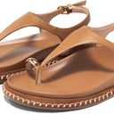 Coutgo Womens Toe Ring Flat Sandals Comfortable Flip Flops T Strap Footbed Sandals Ankle Strap Summer Beach Shoes (9, Brown)