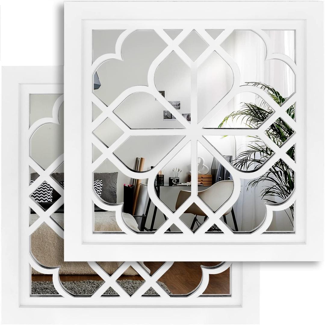 Wocred Set of 2 Mirrors Square Wall Mirror,Gorgeous Rustic Farmhouse Accent Mirror,White Color Entry Mirror for Bathroom Renovation,Bedrooms,Living Rooms and More(12x12)