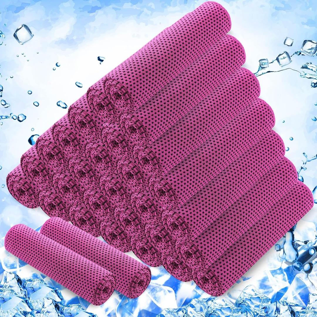 Hosuly 30 Pack Cooling Towels, 40"x12" Ice Breathable Soft Chilly Sweat Rag Microfiber Workout Rags for Gym Cooling Towels for Neck and Face for Yoga Golf Sport Running (Rose Red)
