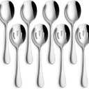 Hiware 8-Piece Serving Set - Includes 4 Spoons and 4 Slotted Spoons, 18/8 Stainless Steel Buffet Utensils - Mirror Polished, Dishwasher Safe, 8.6-Inch