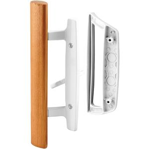 Prime-Line C 1204 Sliding Glass Door Handle Set  Replace Old or Damaged Door Handles Quickly and Easily  White Diecast, Mortise/Hook Style, Fits 3-15/16 In. Hole Spacing (1 Set)