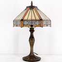 WERFACTORY Tiffany Lamp Yellow Hexagon Stained Glass Mission Style Table Lamp Desk Bedside Reading Light 12X10X18 Inches Decor Bedroom Living Room Home Office S011 Series