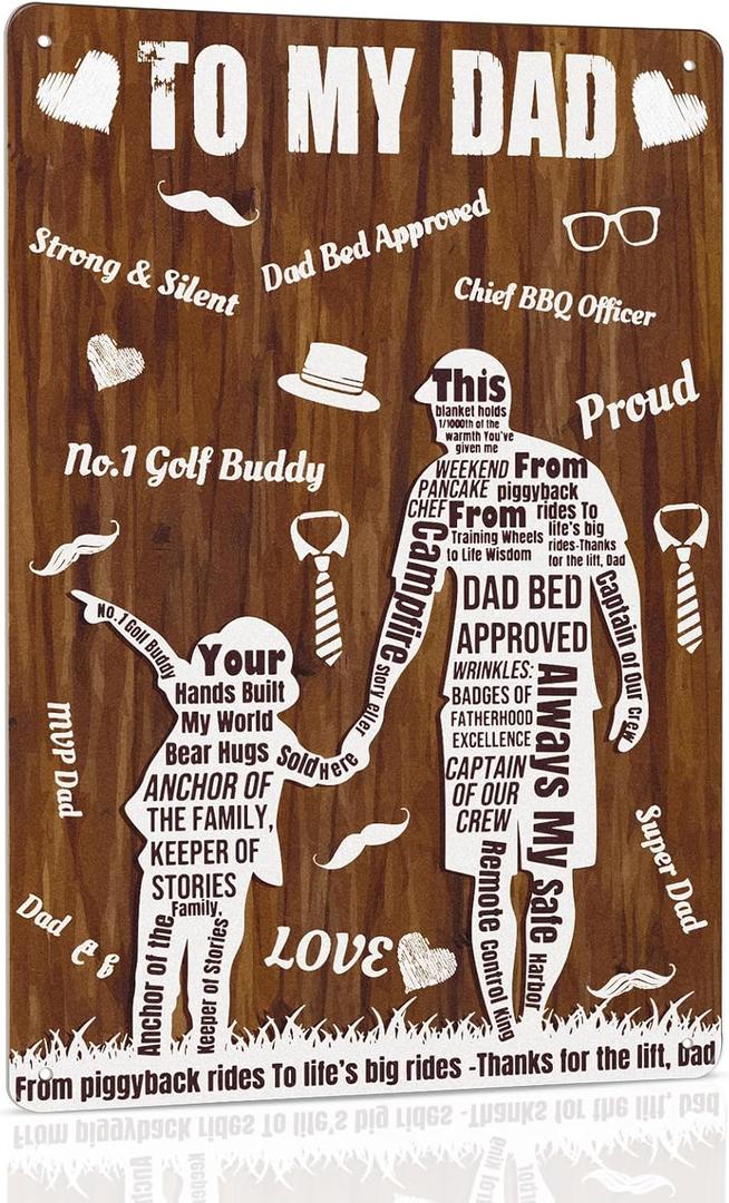 Fathers Day Novelty Gifts,Birthday Gifts for Fathers, Dad Gifts Vintage Print Wall Art Metal Plaque Sign Home Wall Decor, Personalized Fathers Gifts From Daughter or Wife12" x 8"