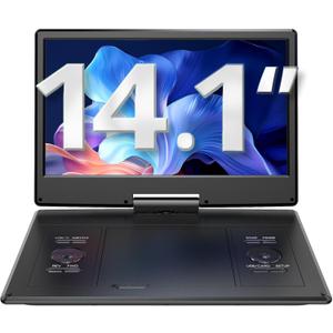 YOTON 16.9" Portable DVD Player with 14.1" HD Swivel Screen for Car, 4-6 Hours Playtime with Battery, Smart Memory Playback, USB/SD Support [Blu-ray Not Supported]