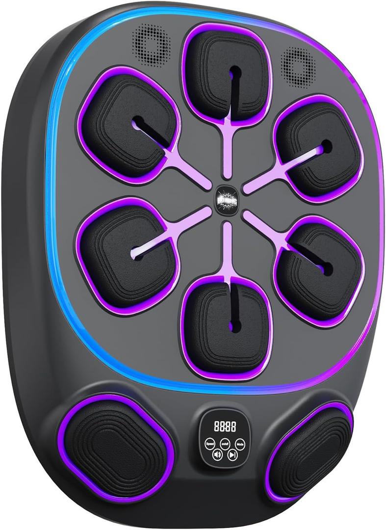 Music Boxing Machine for Adult: 6+2 Targets Music Punching Machine with Gloves Large Size Boxing Workout Target Equipment (black)