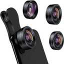 KEYWING Phone Camera Lens 3 in 1 Phone Lens Kit, 198 Fisheye Lens + 120 Super Wide-Angle Lens + 20x Macro Lens for iPhone Samsung Android Smartphone Black 3in1 (3-in-1 Lens)