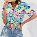 Hawaiian Shirt Woman 60s 70s Outfit Retro Disco Hippie Party Shirts Floral Button Up Short Sleeve Tops (XL)