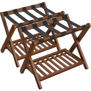 SONGMICS Solid Wood Luggage Rack, No Assembly Required, with Storage Shelf