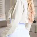 Women's Cropped Jacket Casual Zip Up Long Sleeve Lapel Crop Tops Jackets Coat (Beige, M)