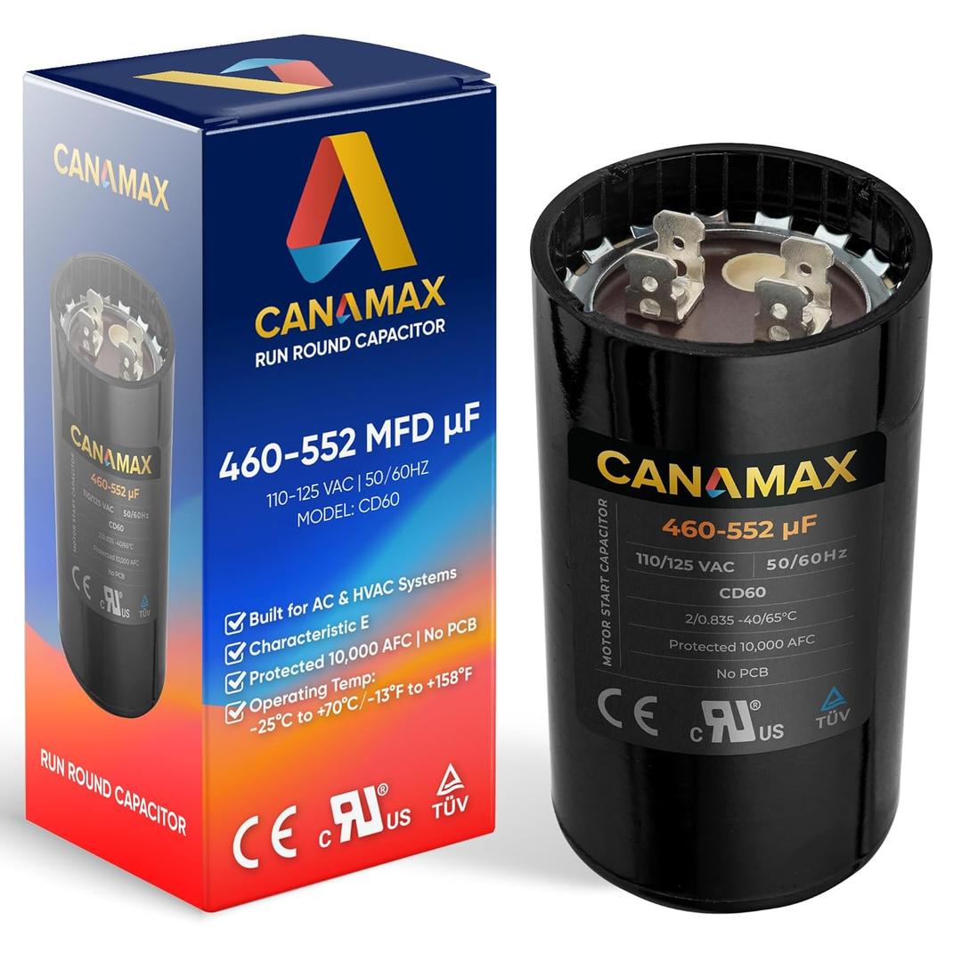 460-552 uF 460/552 MFD uf 50/60 Hz 110-125 VAC Volts Round Start Capacitor CD60B - Compatible with AC Motor Run or Fan Start and Cool or Heat Pump Air Conditioner - Replaces PMJ460A PMJ460 11025 11925