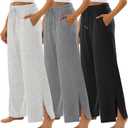 3 Pack Women's Wide Leg Sweatpants Split Hem Lounge Pants Casual Baggy High Waisted Drawstring Sweatpant with Pocket (X-Large, Black, Dark Heather Gray, Gray)