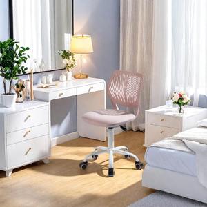 Homy Casa Ergonomic Modern Swivel Vanity Chair with Soft Corduroy Cushion, Height Adjustable, Rolling Design for Make up Bedroom, Pink