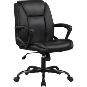 Home Office Chair Ergonomic Desk Chair PU Leather Task Chair Executive Rolling Swivel Mid Back Computer Chair with Lumbar Support Armrest Adjustable Chair for Men (Black)