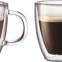 Bodum 5oz Bistro Double Wall Espresso Mug, High-Heat Borosilicate Glass, Set of 2, Clear