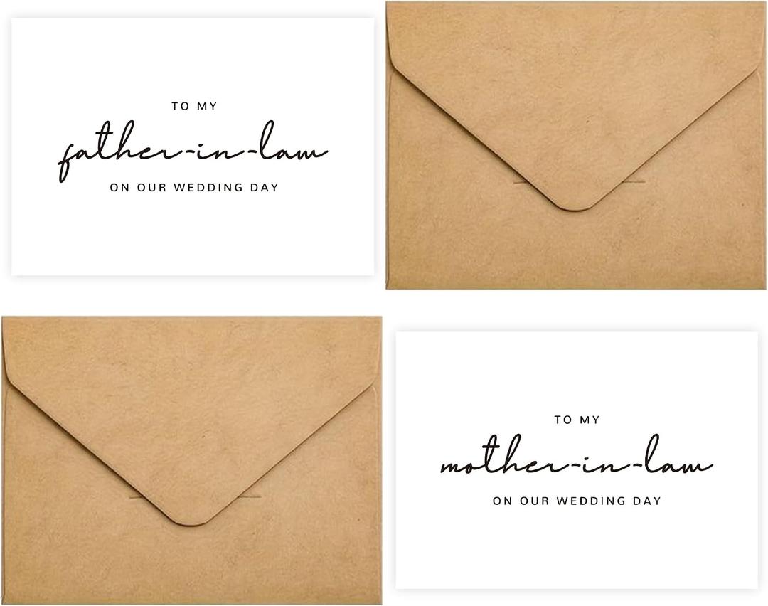 2 x Set of 2 To My Father/Mother In Law On Our Wedding Day Card, Father/Mother In Law Of The Bride/Groom Gifts.