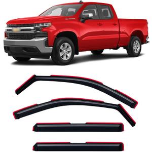 in-Channel Rain Guards for Chevy Silverado/GMC Sierra 1500 2019-2026 Crew Cab, Window Visor Shields Vent Deflector Shade Wind Dark Smoke 2020 2021 2022 2023 2024 2025, Tape-On Outside-Mount, 4PCS