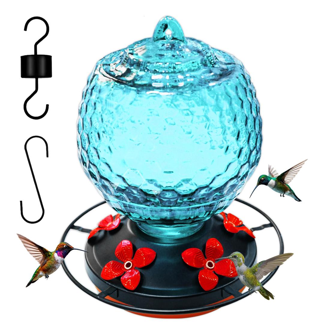 Glass Hummingbirds Feeder for Outdoors Hanging,25 OZ Humming Birds Feeder for Outdoors,Hummingbird Gifts,Gardening Gifts for Women(Blue)