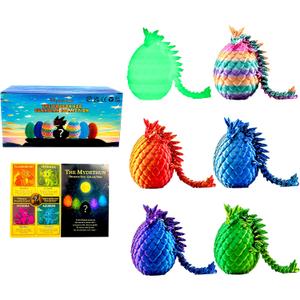 Mydethun 6 PCS 3D Printed Dragon Eggs, 1 Glow in the Dark Dragon - Customizable Lore Cards, Articulated Fidget Toy Set, Easter Basket Fillers, Birthday Party Favors, Classroom Prizes