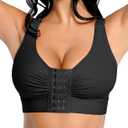 FeelinGirl Post Surgery Compression Bra for Women's Front Closure Bra with Adjustable Straps Wirefree (Large, Black)