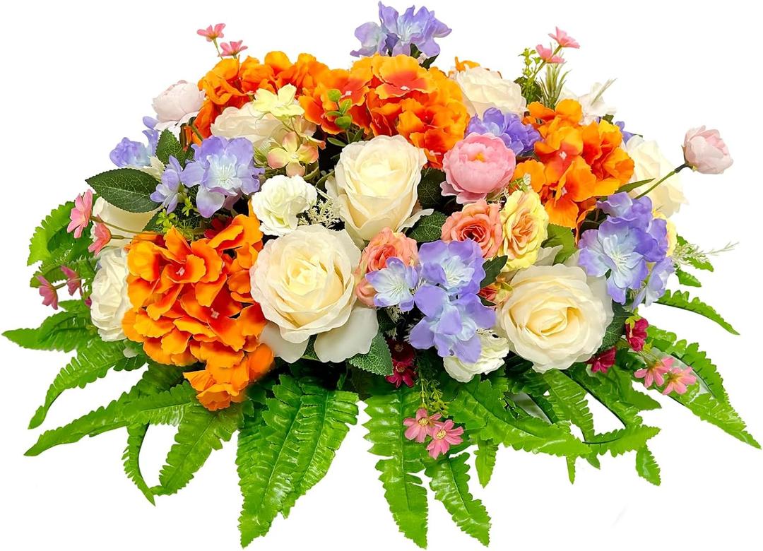 Headstone Flower Saddles for Graves Color Silk Cemetery Flower Outdoor Memorial Flowers for Gravesite Gravestone Tombstone Decorations