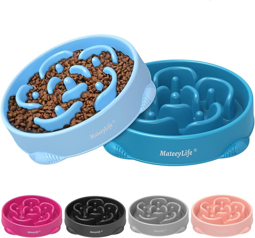 MateeyLife Large Slow Feeder Dog Bowls 2PCS, Anti-Choking Puzzle Dog Food Bowls, Anti-Slip Interactive Feeding Slow Down Eating, Bloat Stop Maze Dishes for Large Breeds 4 Cups (A-LightBlue&DarkBlue)