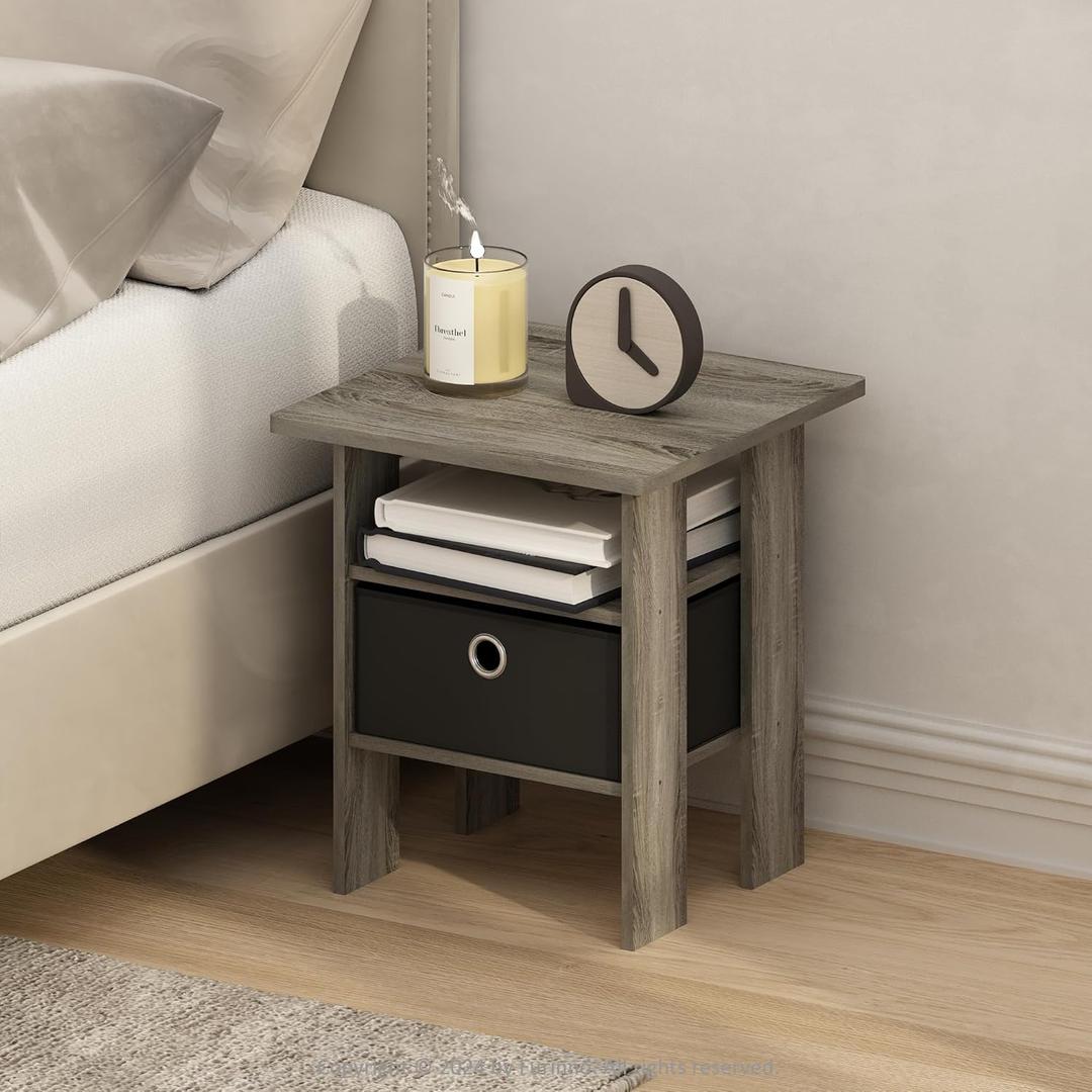 Furinno TIDUR Night Stand, Open Shelf Design Nightstand with Storage Bin, Bedside Table, End Table, Side Table, for Bedroom, Closet, Dorm, French Oak
