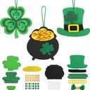 Tlswshsy 24 Pack St. Patrick's Day Rhinestone Foam Craft Kit, Shamrock Gold Coin Pot Hat DIY Ornament, Irish Foam Craft Decoration for Irish Home Party Decoration Supplies Classroom Crafts Project