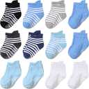 2 x Aroveea Non Slip Grip Ankle Baby Socks 12 Pack for Toddler Boys and Girls Kids,Infant Cute Cotton Baby Socks