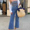 ZESICA Wide Leg Jeans for Women Trendy High Waisted Strechy Loose Straight Denim Pants with Pockets (Blue)