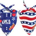 Realeaf 4th of July Bandanas 2 Pack, Triangle Reversible American Flag Pet Patriotic Scarf for Boy and Girl, Premium Durable Fabric, USA Bandana for Medium and Large Dogs (Large)
