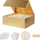 UoeRing 1 Pcs Gold Gift Box 9.5x6x3 inch Small Luxury Gift Box for Presents with Magnetic Lid Collapsible,Birthday,Christmas,Contains Card, Ribbon, Tissue Paper,Shredded Paper Fille