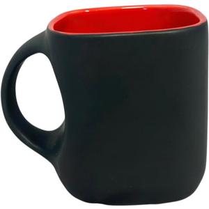 Cappuccino Cups Set of 2-6.5oz Handcrafted Porcelain Coffee Cups, Matte Black Red Interior, Dishwasher Safe