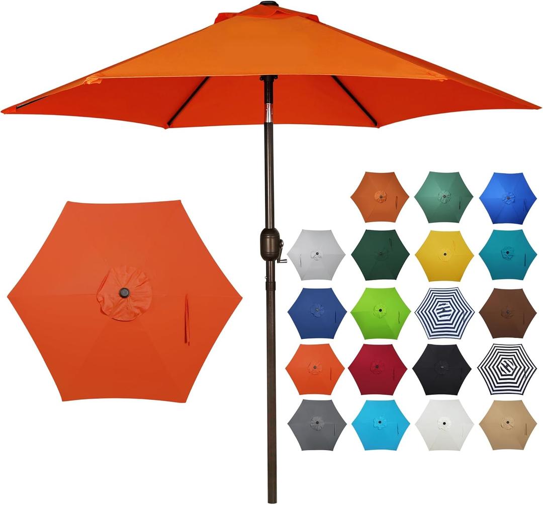 Blissun 7.5 ft Patio Umbrella, Yard Umbrella, Outdoor Market Umbrella with Push Button Tilt Crank, Orange