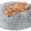 JOLLYVOGUE Small Dog & Cat Beds for Indoor Cats, Donut Cuddler Warming Soft Dog Beds with Anti-Slip Bottom, Round Calming Fluffy Plush Faux Fur Cushion Bed for Small Dogs (20", Smoke Grey)