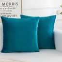 Velvet Decorative Throw Pillow Covers, Soft Square Cushion Case Home Decor for Living Room Couch Bed Sofa, Set of 2 Pack, Teal, 18x18 Inch