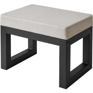 IBUYKE 16 Inch Small Foot Stool Ottoman, Rectangle Linen Foot Rest with Padded Seat and Metal Legs, Modern Ottoman Foot Rest for Living Room Bedroom Entryway Couch, Grey WBD001G