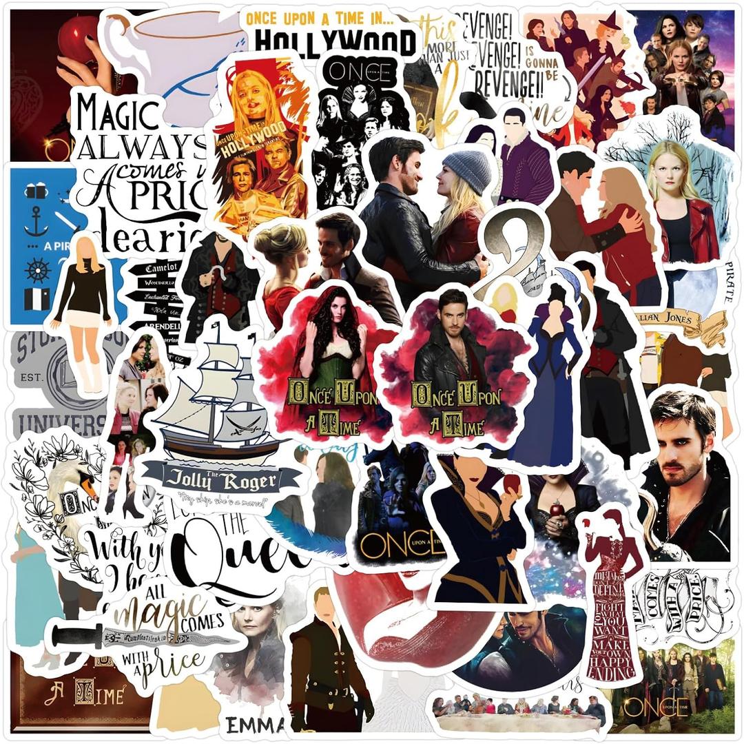 4 x 50PCS Once Upon A Time TV Show Stickers,Water Bottle Stickers Waterproof Vinyl Decals, Movie Anime Stickers for Laptop, Phone, Journal, Skateboard, Guitar, Bike (l)