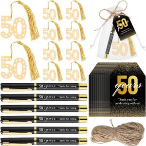 Spakon 25 Set 50th Birthday Party Favor for Guest Anniversary Party Favor Golden Birthday Bookmark Thanks Coming Pen with Tag Appreciation Gifts for Women Men Wedding Anniversary